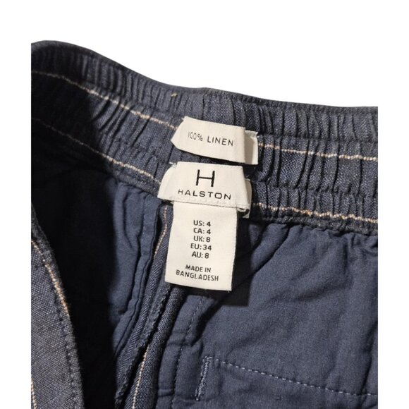 H Halston Womens Size 4 Blue Pinstripe High Rise Wide Leg 100% Linen Pants - Picture 4 of 6